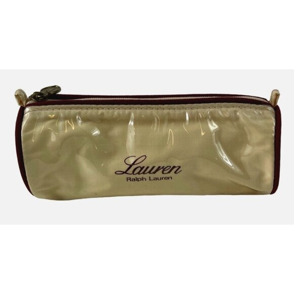 Lauren Ralph Lauren Handbags - Lauren Ralph Lauren Vintage Barrel Cream Burgundy Cosmetic Bag
